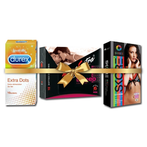 Skore coloured and dotted  condoms combo